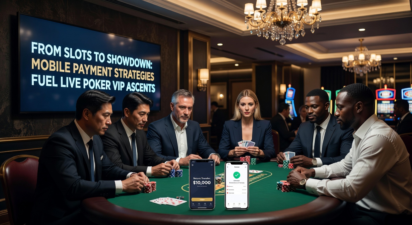 Ein Spieler am Smartphone tippt auf ein Live-Poker-Tisch-Symbol, während mobile Zahlungs-Icons im Hintergrund leuchten