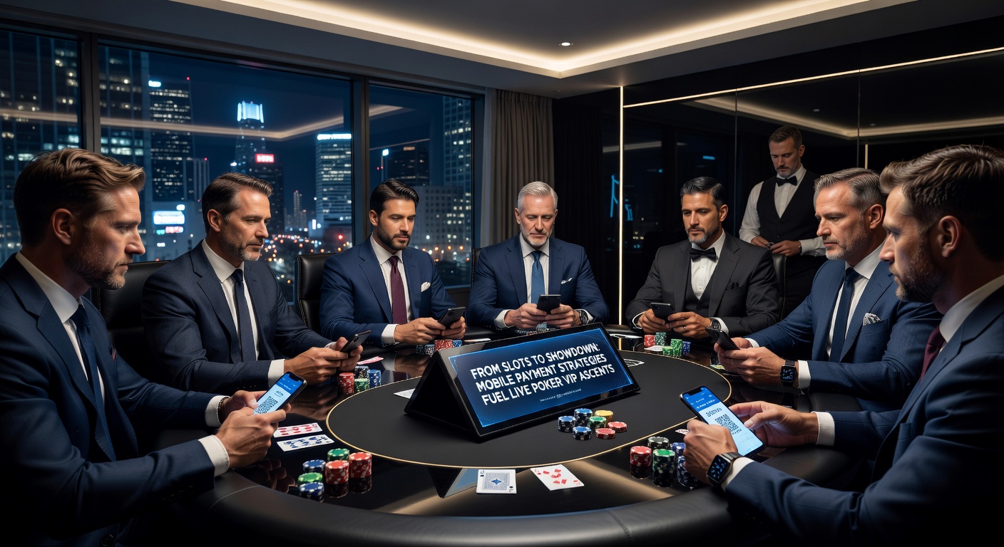 Nahaufnahme eines Live-Poker-Tisches auf einem Tablet, mit mobilen Zahlungsbestätigungen und VIP-Badges sichtbar