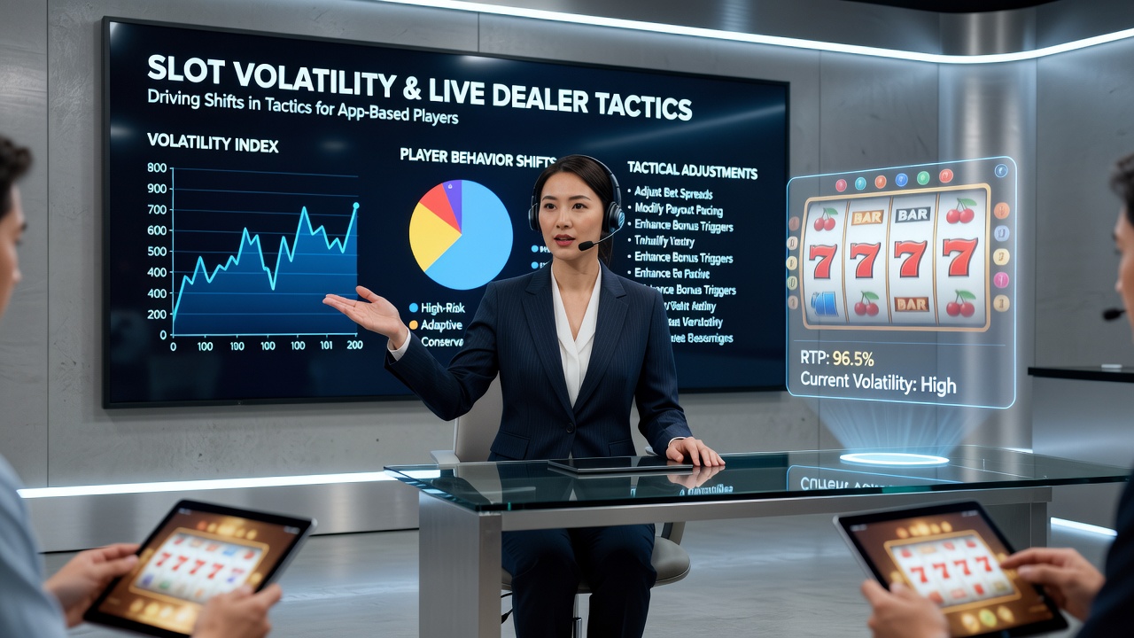 Mobile App-Oberfläche mit Live-Dealer und Slot-Volatilitätsindikatoren