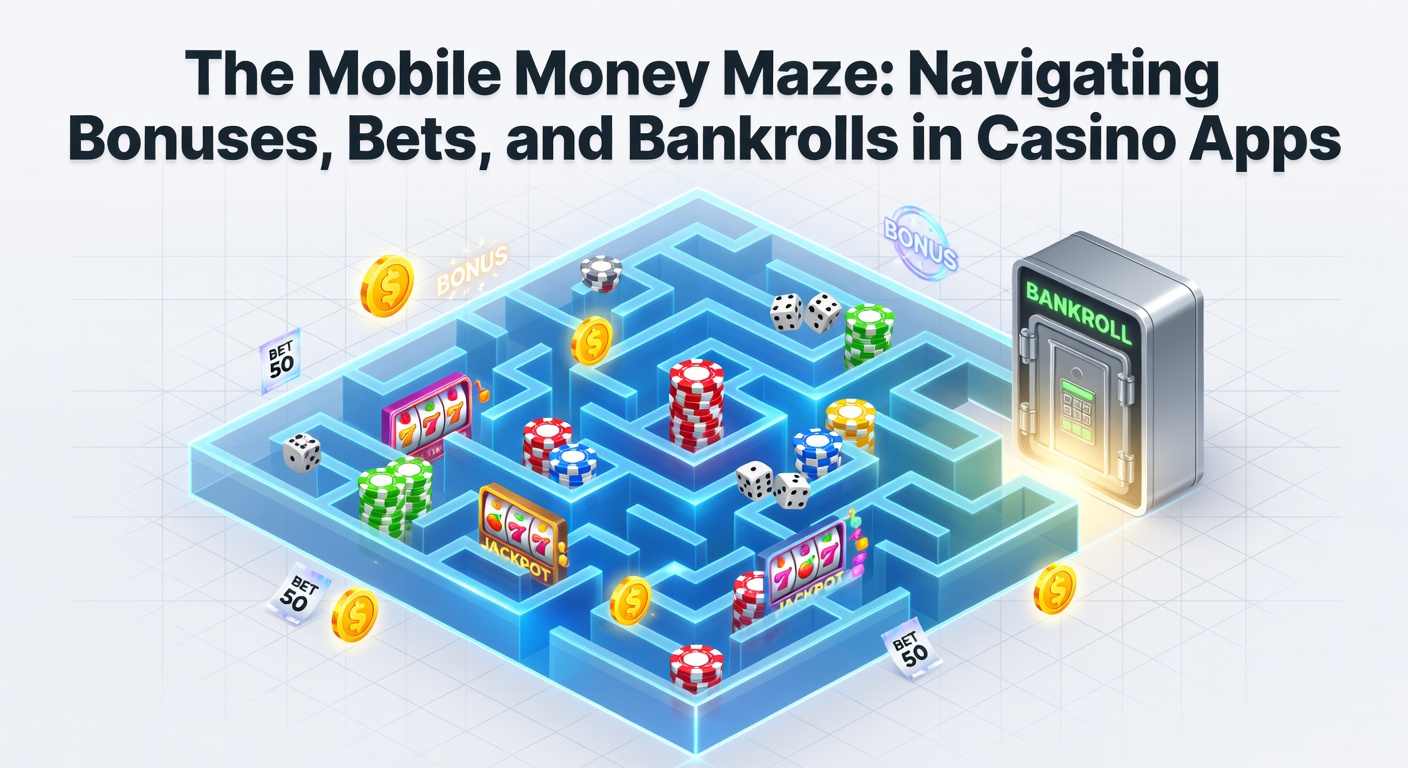 Smartphone mit Casino-App im Vordergrund, umgeben von Symbolen für Bonusse, Wetten und digitale Wallets, die das komplexe Netz mobiler Zahlungen darstellen