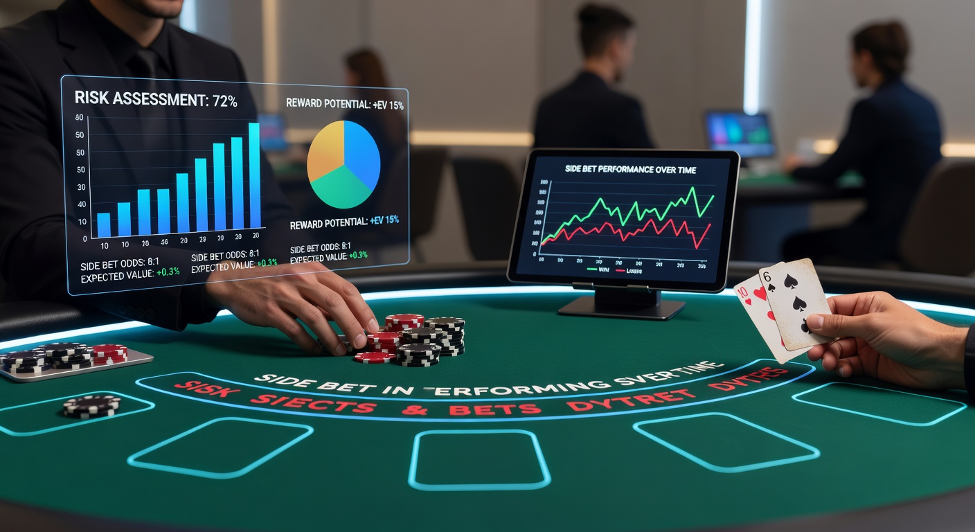 Detaillierte Tabelle mit RTP-Werten und Hausvorteilen für gängige Blackjack-Side-Bets, grafisch dargestellt